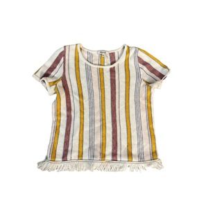 Women XS Madewell L2871 Blakley Stripe Sweater Tee Top Fringe Boho Cotton
